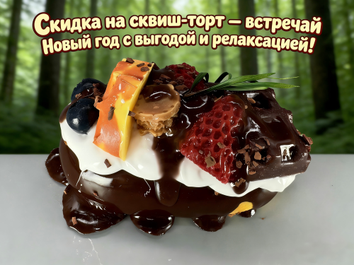 10 Сквиш — Эклер «Ванильный» с вафлей, шоколадным соусом и ягодами