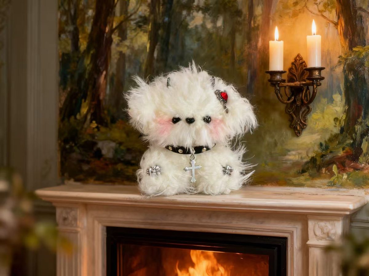 6c14b29d52ec5ed38d42eaea7fb98dd9 Собачка из пушистых синельных стеблей в готическом стиле “Маленький дьявол”