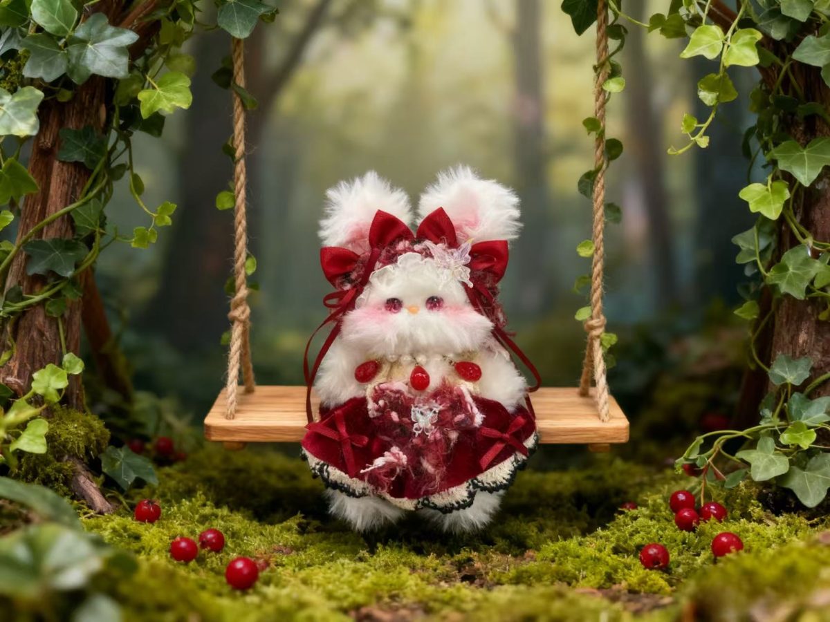 f54b0d15e7c749e61ea1c6aa511aa231 Кролик в красном платье из пушистых синельных стеблей