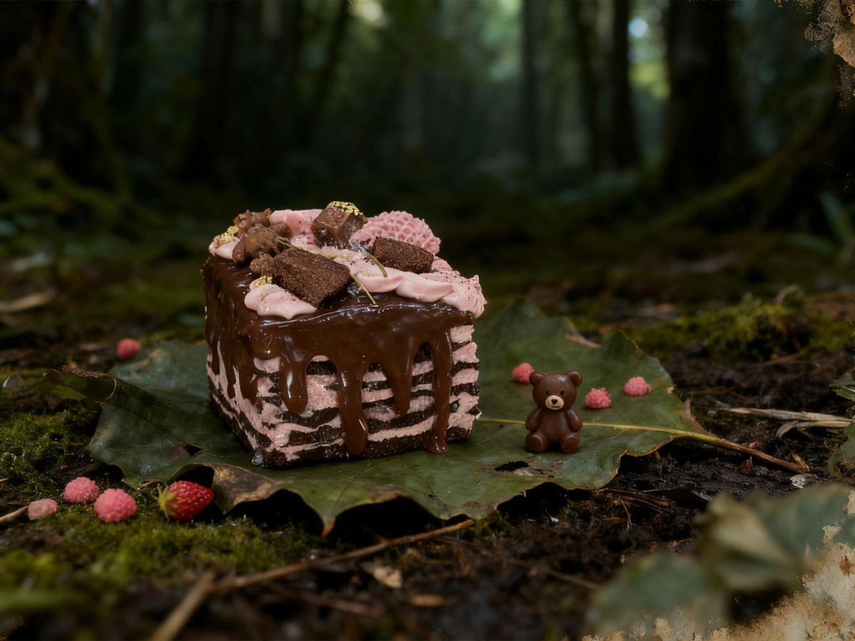 捏2-3 Сквиш — Торт блинный шоколадный с клубничным кремом и шоколадом в виде плюшевого мишки