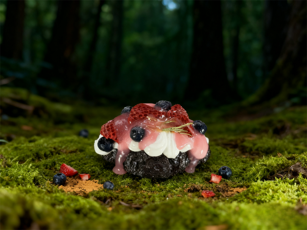 捏7-2 Сквиш — круассан с декоративными элементами ягод и клубничного крема