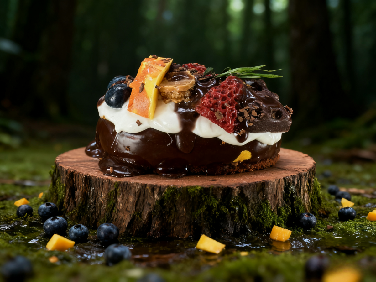 Сквиш — Эклер «Ванильный» с вафлей, шоколадным соусом и ягодами